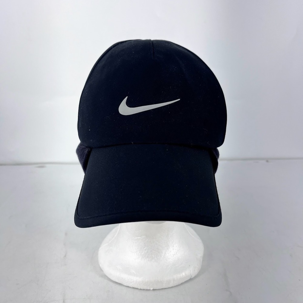 Nike Golf Black Ear Flap Winter Hat Reflective Swoosh Fleece 483916-010 OSFM